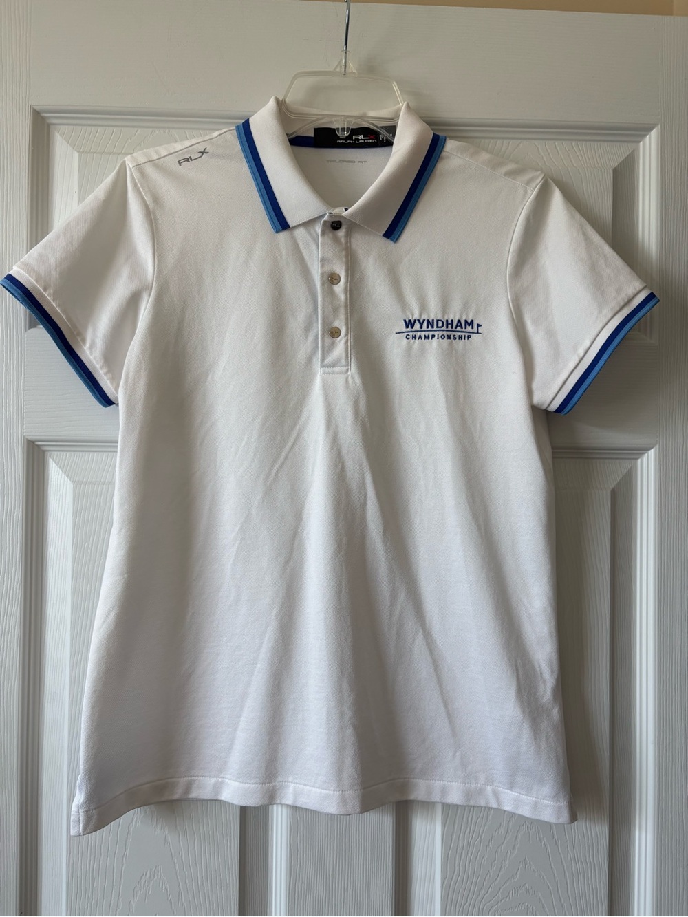 Women’s Ralph Lauren RLX Wyndham Championship White Polo Shirt with Blue Trim